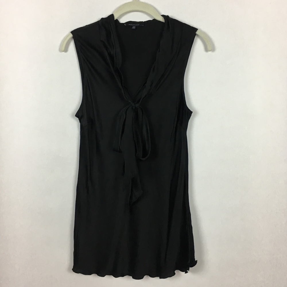 Anne Klein Top 100% Silk Tie Front Sz 8 Black